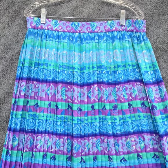 I.B Diffusion Women's A-Line Midi Skirt 14 Blue Purple Pleated Pull On Polyester - Picture 6 of 11